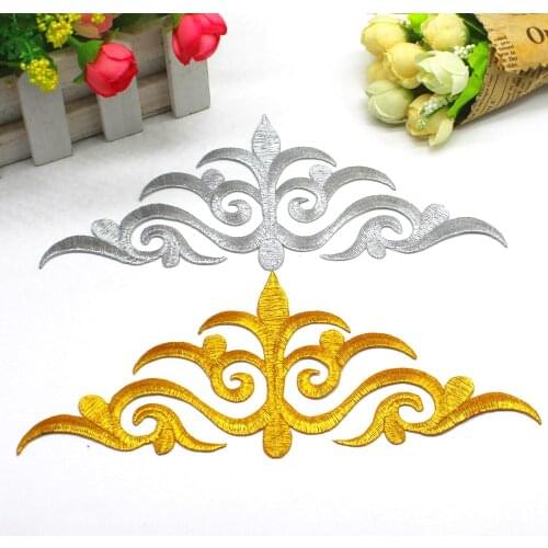 Iron On Appliques 5 Pieces Gold Embroidered Budges Appliqued Gold Metallic Patches 3D Floral Cosplay 21cm*9cm