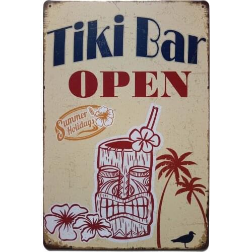 Tiki Bar Open Summer Holidays Vintage Metal Tin Sign Poster Home Plaque Poster Wall Art Pub Bar Decor 12 X 8