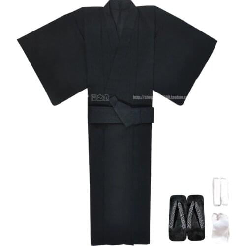 Traditional Japan Kimono Yukata Mens Dressing Gown Male Lounge Robes with Belt Summer Pajamas