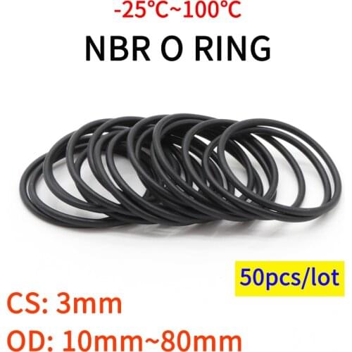 10/50pcs NBR O Ring Seal Gasket Thickness CS 3mm OD 10~80mm Nitrile Butadiene Rubber Spacer Oil Resistance Washer Round Shape