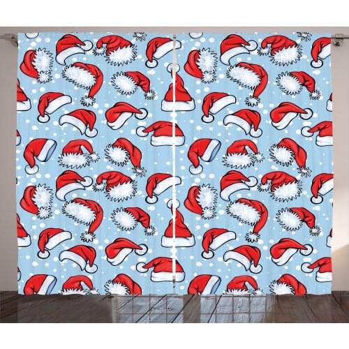 Cartoon Santa Hat Curtains Funny Christmas Repetition Satin Fabric Drapes for Living Room Bedroom 2 Panel Window Set