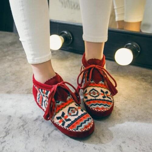 2021 Fringe Women Boots Vintage Print Ankle Boots Women Autumn Flat Casual Winter Shoes Woman boots