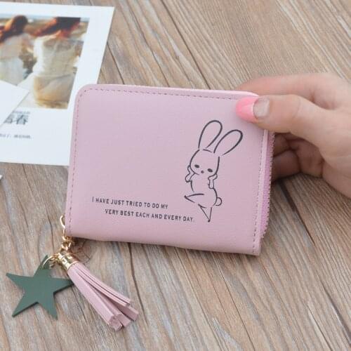 Women Cartoon Rabbit Short Zipper Tassel Wallets Female Cute Solid Color Coin Purses Ladies Hot Sale Mini Card Holder Clutch Bag