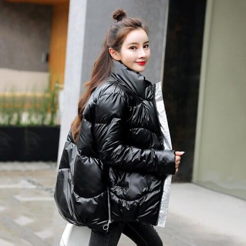 Womens Winter Coat Shiny Thick Puffer Jacket Women 2020 Plus Size Loose Cotton Padded Glossy Stand Collar Casual Female Parkas