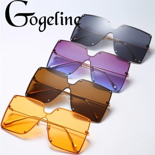 Oversized Brown Sunglasses Women 2020 Retro Vintage Rimless Eyewear Luxury Brand oculos de sol feminino Square Metal Big Shades