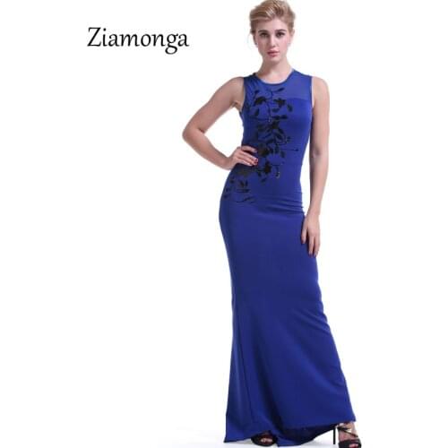 Ziamonga Black White Blue Summer Party Women Dress 2018 Sleeveless Floral Print Sexy Maxi Dresses O-Neck Bodycon Prom Long Dress