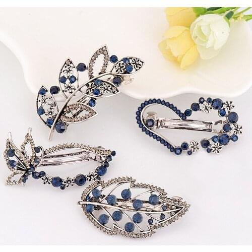 1Pk Rhinestone Hair Clips Barrettes Fashion Woman Leaf Crown Crysta Hairpins Clip Elegant Headwear Hair Accessories Styling Tool