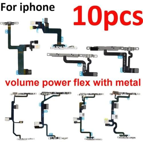 10pcs/lot Power Flex with Metal Holder For iPhone 5 5S 6 6S 7 8 Plus X Mute Switch Power Volume Button Flex Cable