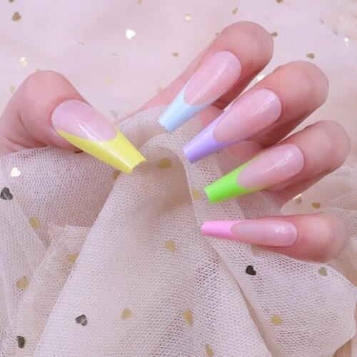 20pcs/opp Fake Nails Coffin Artificial Colored Impress False Nail Art Tips New Years Fake Nails with Designs Nail Acrylic