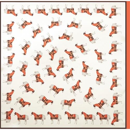 2020 53x53 Ins Horse group Air hostess Print women Silk twill scarf Satin square tie ladies foulard femme towel bufanda shawl