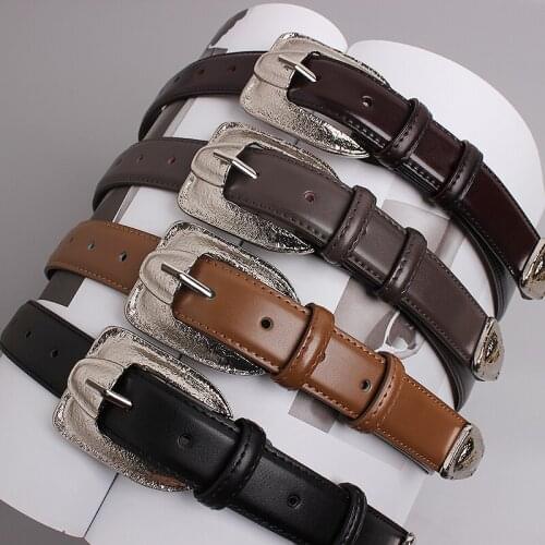 2020 Vintage Siver Gold Buckle Cowhide Belt Waistband Women 2020 Winter Luxury Genuine Leather Waist Belt Female Cowskin Belt