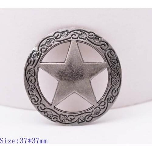 37X37MM 10PC 1-1/2" Frosted Sliver Western Engraved Texas Ranger Star Conchos Leather Craft Decor Screw Back