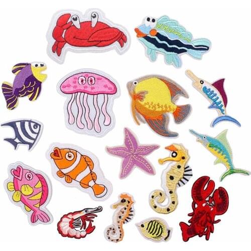 50pcs/Lot Embroidery Patches Letters Clothing Decoration Accessories Jellyfish Marine Life Diy Iron Heat Transfer Applique