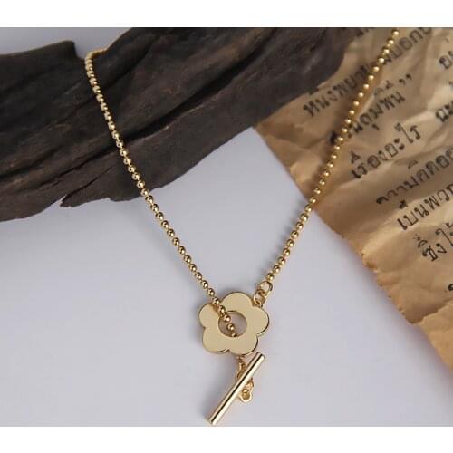 925 Sterling Silver Round Bead Chain Flower Choker Necklace 18K Gold O T Buckle Elegant Necklace for Women 925 Jewelry Wholesale