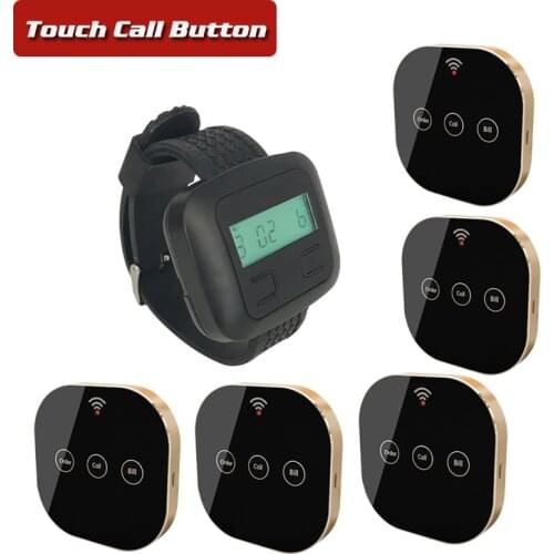 Battery Management System Restaurante Equipement 1 Watch Pager+5 Touch Buttons Transmitter Buzzer For Fast Food Service