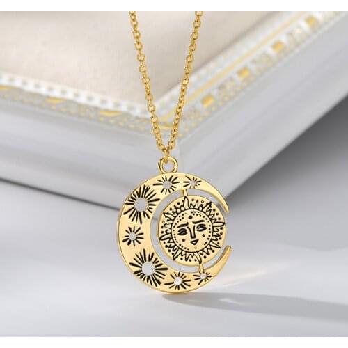 Goth Sun and Moon Necklace For Women Choker Gold Sliver Chain Stainless Steel Jewelry Gothic Accessories Jewelry Free Shipping