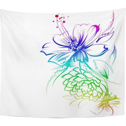 Abstract Flowers Drawn in Ink on White Childrens Drawing Pencil Graphics Technology Roses and Daisies Home Decor Tapestry