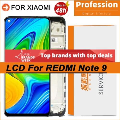 100% Original 6.53'' IPS Display with frame for Xiaomi Redmi Note 9 LCD Touch Screen Note9 Digitizer Repair Parts + Service Pack