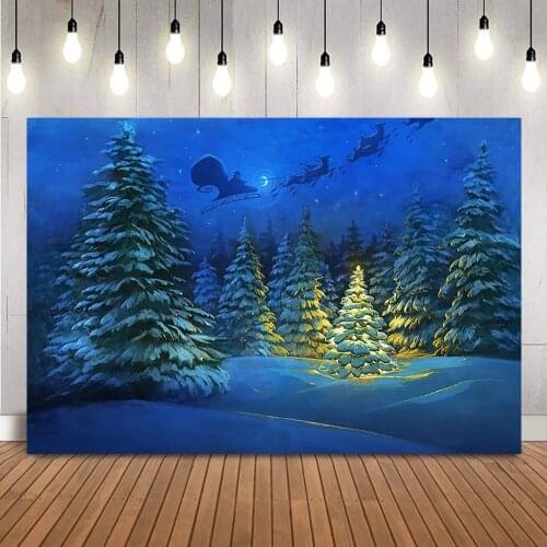 Santa Claus Backdrop for Photography Pine Forest Merry Christmas Background for Photo Studio Snow Winter Portrait Birthday Props