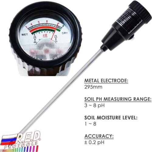 Soil pH & Moisture Tester Meter with 295mm Long Electrode Probe, Waterproof Soil Tester Kit Tools, for Indoor & Outdoor