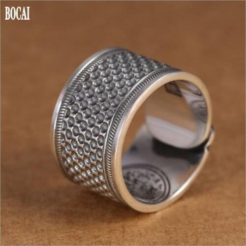 BOCAI new real S999 pure silver auspicious cloud adjustable ring for men wide silver ring retro telescopic Thai silver man ring