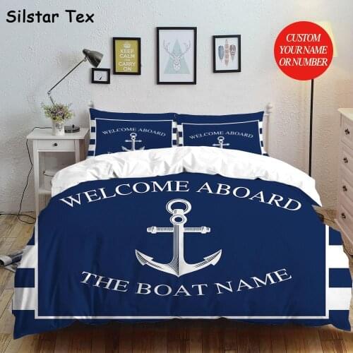 42 Tex Nautical Duvet Cover Sets With Custom Name Euro Bedding Blue Anchor bed linen Twin Queen King Size Beddings