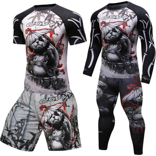 Mens Fitness Set Fitness Compression Sportswear Clothing Running Jogging Sportswear Sports Fitness Tights MMA Boxing Jersey Sets