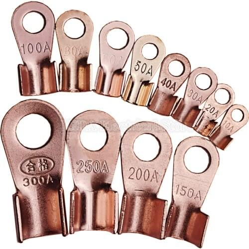 3A 10A 20A 30A 40A 50A 60A 80A 100A OT Type Wire Terminal Red Copper Bare Nose Lugs Crimp Open Mouth Cable End Connector Splice