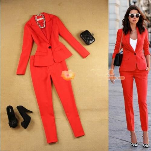 Suit pants suit spring and summer womens new slim simple suit and nine pants pants feet two sets / suit womens clothing