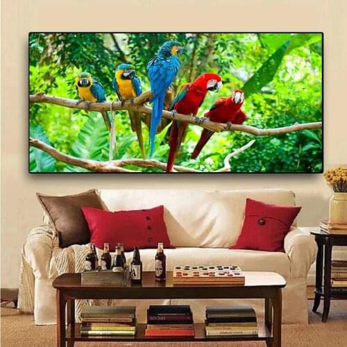 Colourful Parrots Bird on Branches Nordic Canvas Painting Poster Prints Wall Art Animal Pictures Living Room Home Decor Cuadros