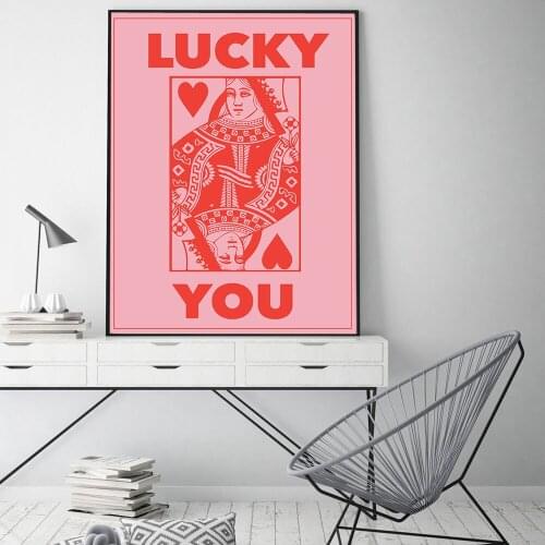 Minimalist Lucky You Poster Red Peach Queen Canvas Painting Nordic Pink Art Print Modern Wall Picture For Living Room Home Decor
