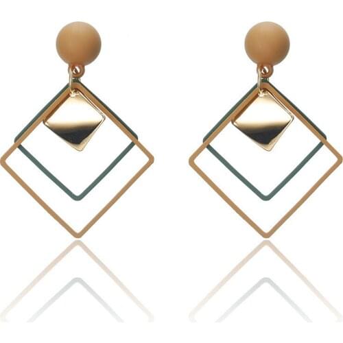 Trendy Minimalist Geometric Diamond Drop Earrings Women Gold Color Black Green Brown Womens Earring Female Jewelry Gift Party