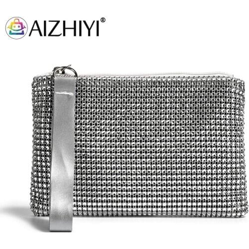 Fashion Women Rhinestone Wallet Phone Holder Wristlet Bag Ladies Glitter Evening Pouch Small Purse