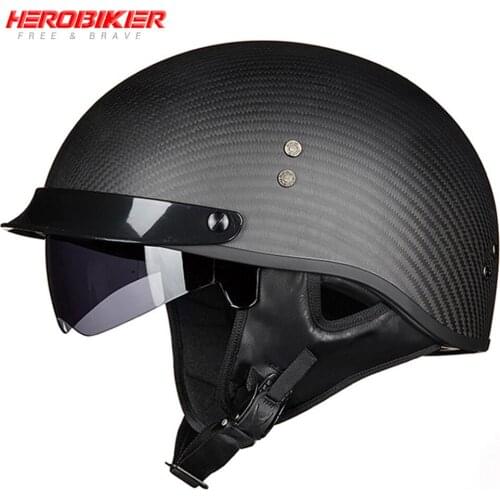 HEROBIKER Carbon Fiber Motorcycle Helmet Retro Scooter Crash Moto Helmet Half Face Helmet Biker Motorbike Helmet With Visor