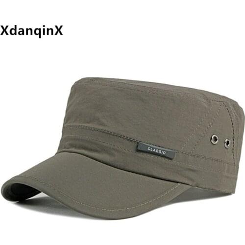XdanqinX Mens Flat Cap Cotton Military Hats Adjustable Size Navy Hat Snapback Cap Simple Casual Fashion Sports Caps Black Cap