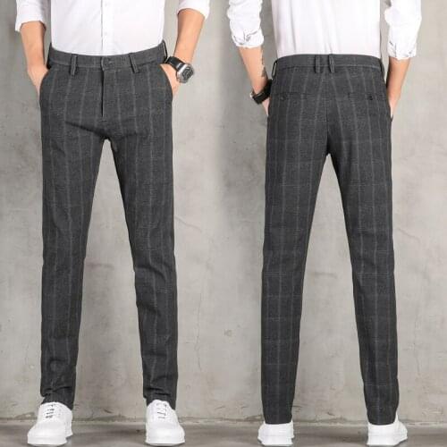 2021 mens spring autumn fashion business casual trousers suit pants mens cotton plaid slim fit Formal Trousers Plus Size 28-36