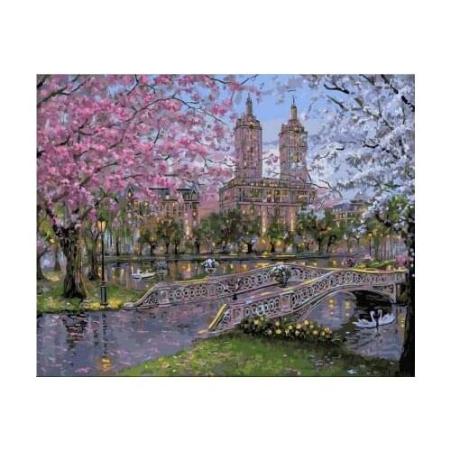 Spring in the park paint by numbers diy canvas wall decor hand painted picture printed drawing coloring by number