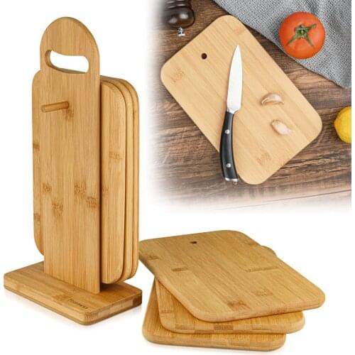 4pcs/6pcs Durable Bamboo Round Square Cutting Board Set With Stand Kitchen Accessory J2Y