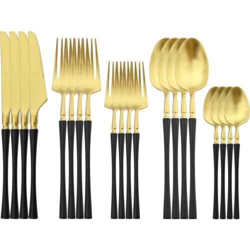 20Pcs 304 Stainless Steel Tableware Set Black Gold Dinnerware Matte Cutlery Set Dessert Fork Knife Coffee Spoon Kitchen Flatware