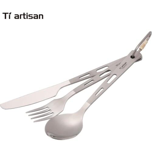 Tiartisan Spoon Fork Knife Set Outdoor Pure Titanium Camping Picnic Cutlery Polished Scoop Tableware set Ta8106P