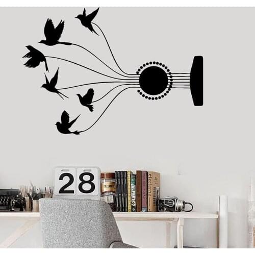 Guitar String Wall Decal Music Room Birds Pull Musical Vinyl Window Glass Stickers Art Bedroom Guitars Studio Room Decor S1339