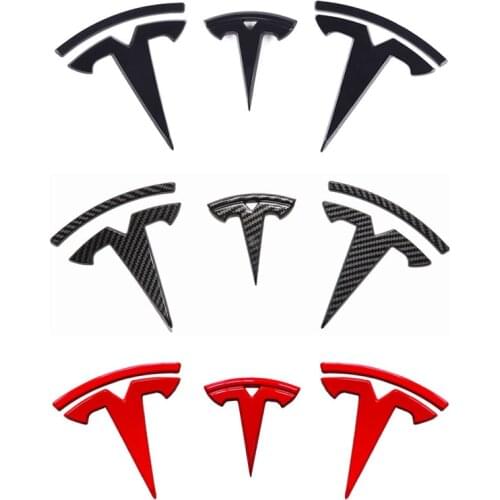 For Tesla model 3 Front Logo Steering wheel logo Rear logo Sticker Carbon Fiber ABS Model 3 Car Front Rear Sticker Accessories