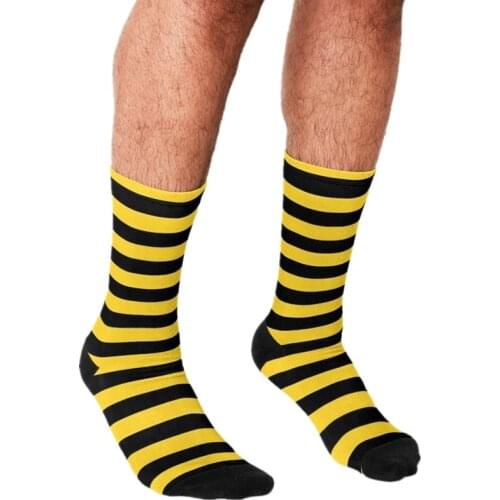 Funny Mens socks Yellow Honey Bee Stripes Pattern Printed hip hop Men Happy Socks cute boys street style Crazy Socks for men