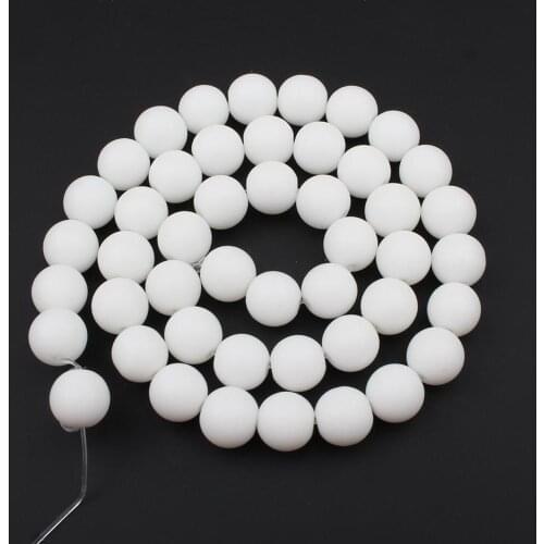Wholesale 15" Round White Dull Polish Matte Onyx Agates Stone Beads for Jewelry Making DIY Bracelet 15'' Strand