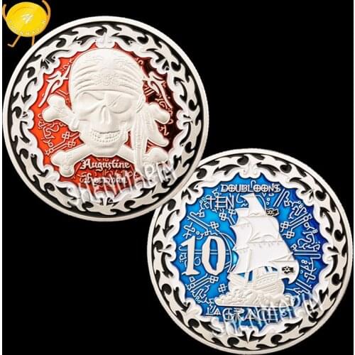Roman Empire Augustine Skull Commemorative Coin Pirates Treasure Ten Doubloons Coins Collectibles Navigation Challenge Coin
