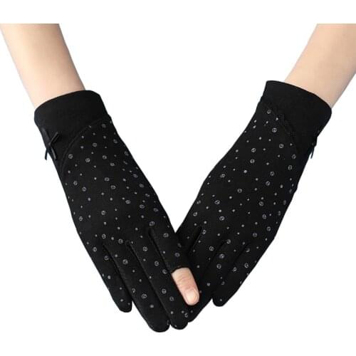 Womens Half Finger Gloves Spring Summer Short Thin Cotton Sun Protection Cycling Non Slip Driving Gloves Mittens