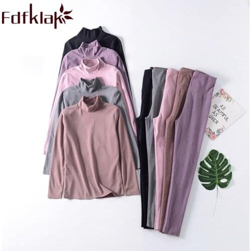 Fdfklak Sleeping Clothes Pyjamas Women Pijama Femme Autumn Winter PJ Set Long Sleeve Sleepwear Black/Pink Pajamas For Women