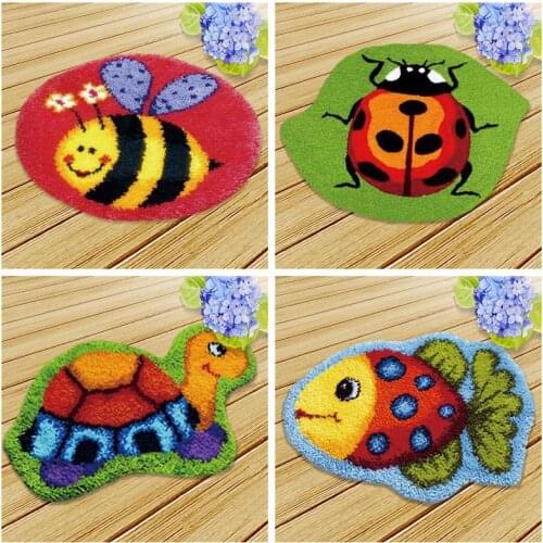 Prajna Cartoon Latch hook Rug Canvas Knit Cushion Embroidery Carpet Crocheting Latch Hook Kits Cross Stitch Fomiaran Needlework