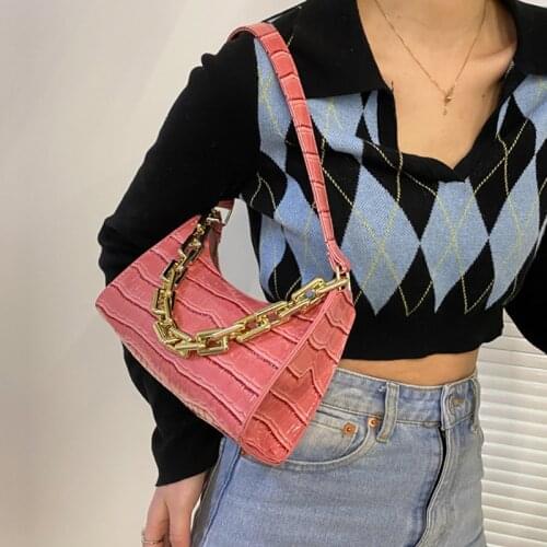 Luxury Chains Baguette Bag Women Alligator Pattern Shoulder Bag Fashion Small Armpit Bag Vintage Lady Handbag Subaxillary Pouch