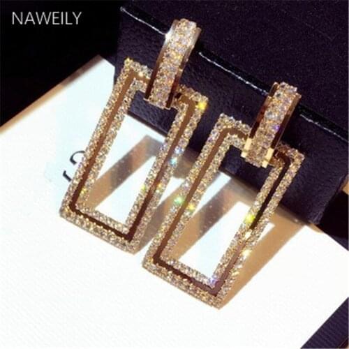 Luxury Hollow Square Crystal Earring For Women Super Flash Hyperbole Drop Earrings 2020 New Fashion Earrings